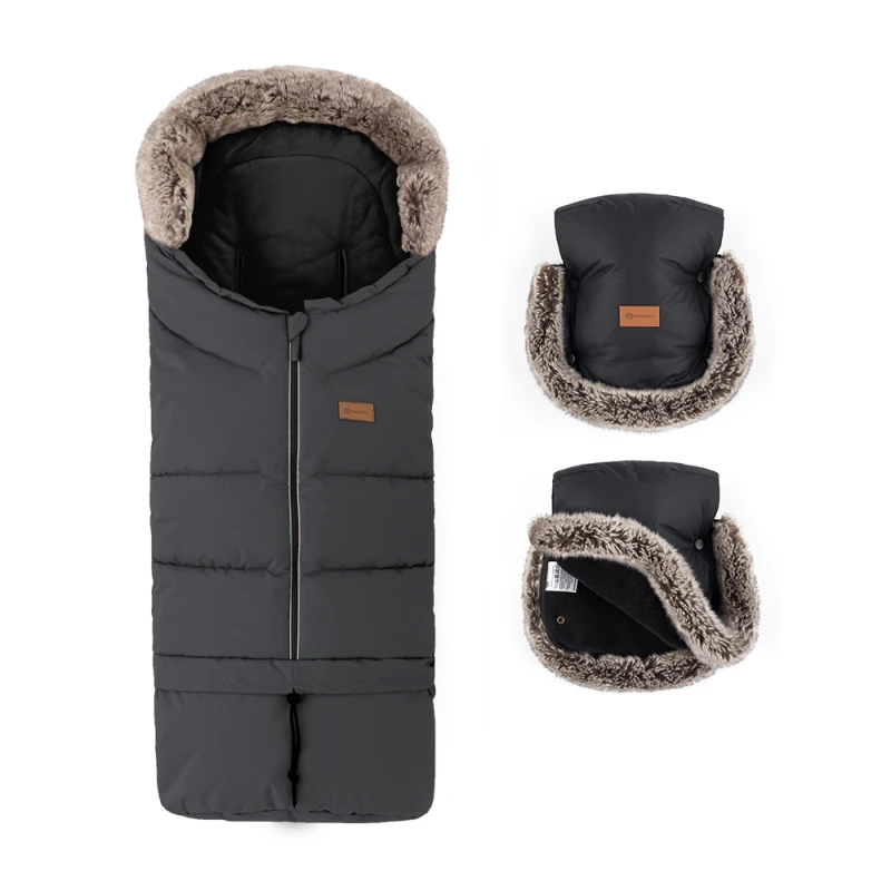 PETITE&MARS Set zimný fusak Arctic 4v1 + rukavice na kočík Furry Forever Black