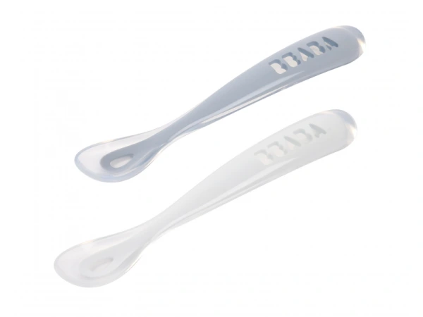 Prvé lyžičky silikónové 2 ks s puzdrom Pebble / Cloud Blue