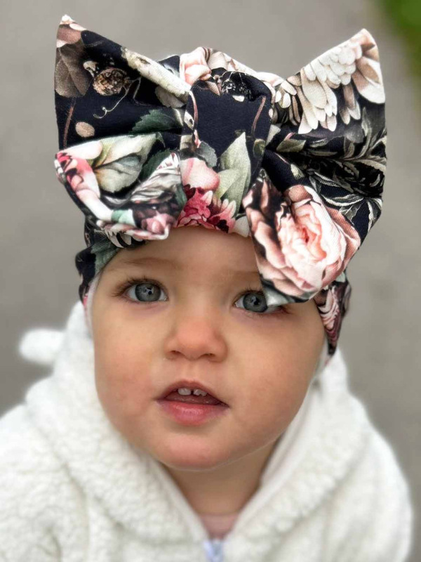 Detská čiapka / Turban s Mašľou, bavlna NOČNÉ RUŽIČKY. 3