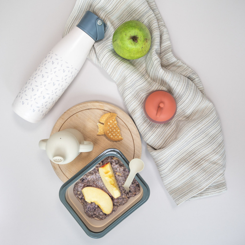 Silikónový box na občerstvenie s príborom malý, Sand Beige 6