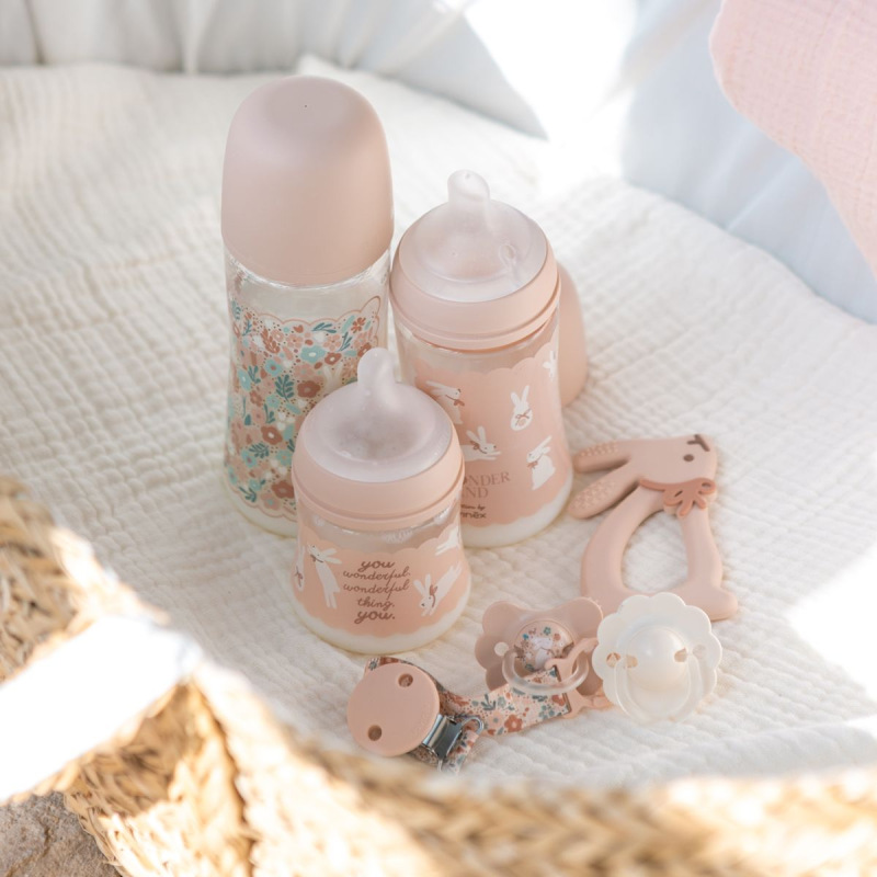 SUAVINEX | Dojčenská fľaša WONDERLAND NEW 360ml FYZIOL PRŮTOK L - ružový králik 1