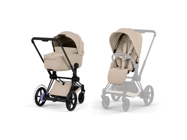 Cybex e-Priam Comfort 2026 rám Matt Black - Cozy Beige