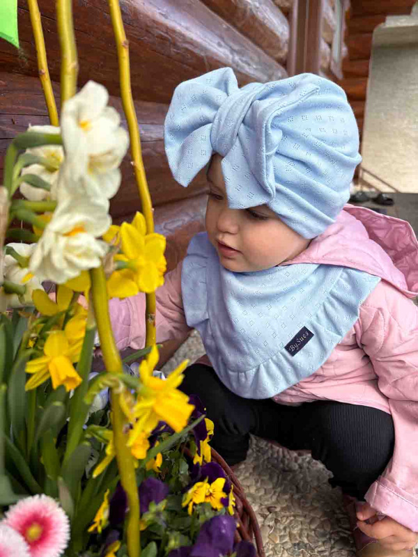 Detská čiapka / Turban s Mašľou, POINTELLE SKY BLUE 4