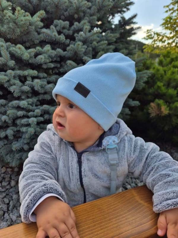 Bavlnená detská čiapka rebro - BABY BLUE 2