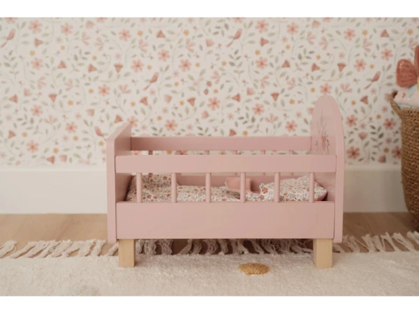 Postieľka pre bábiky drevená s perinkou Pink 13