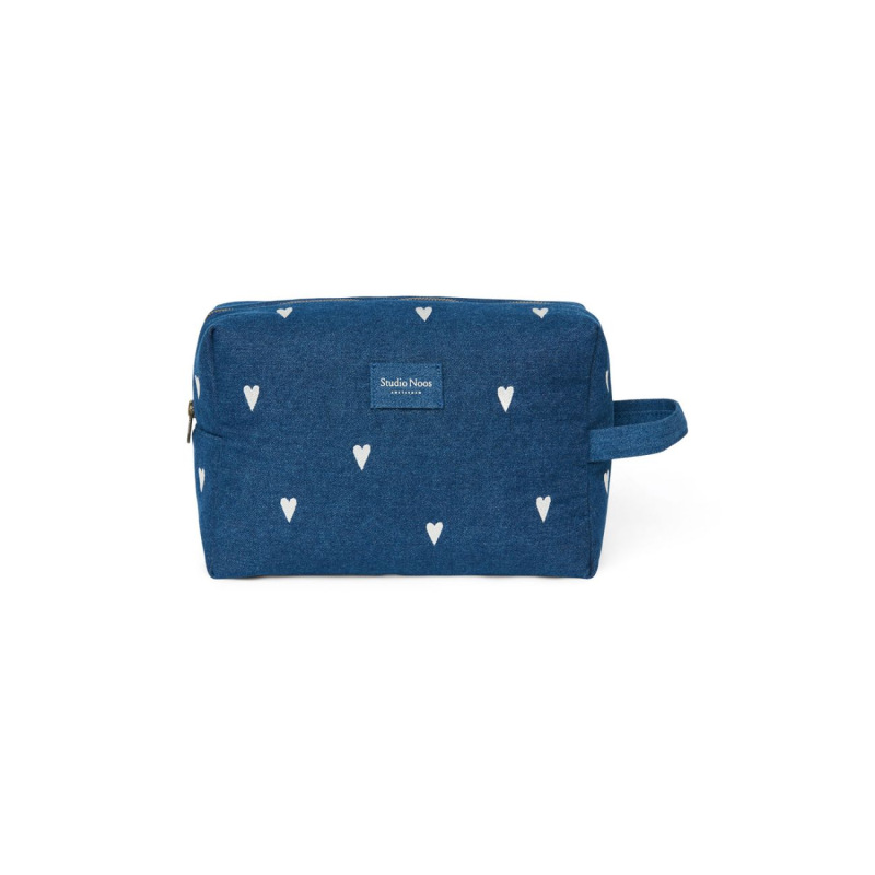 STUDIO NOOS - Denim Toiletry - toaletná taštička | Hearts Dark Blue White Hearts