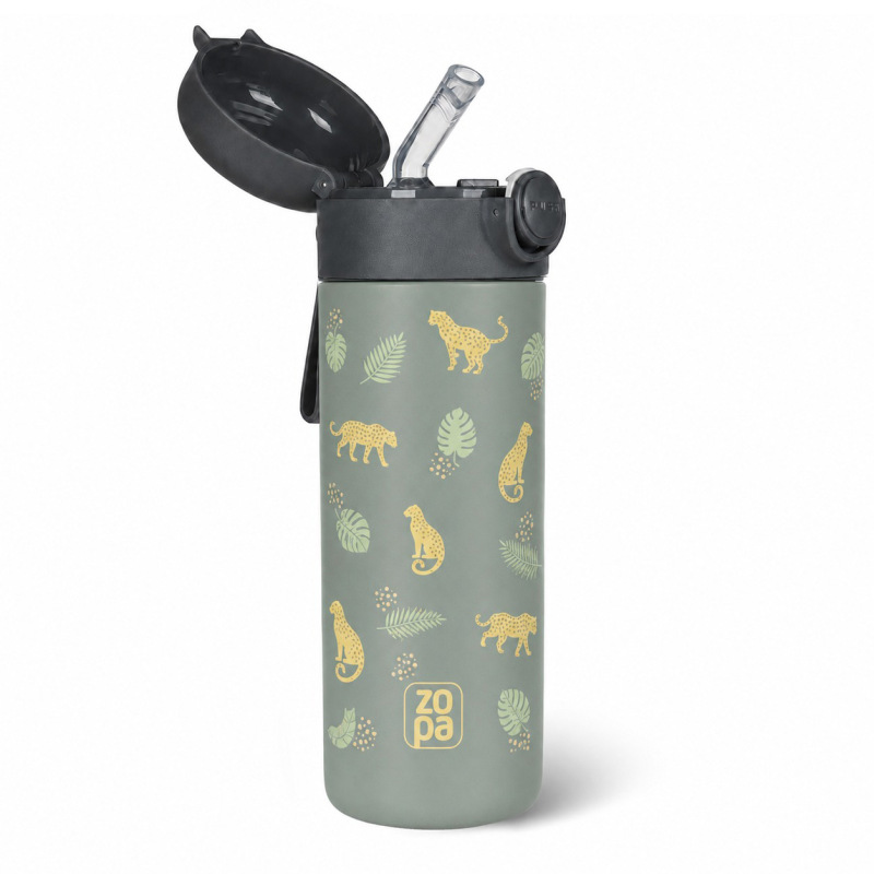 Termoska na tekutiny s brčkem a silikonovým držákem 350 ml, Wild Gepard
