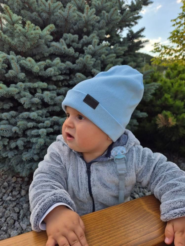 Bavlnená detská čiapka rebro - BABY BLUE 13