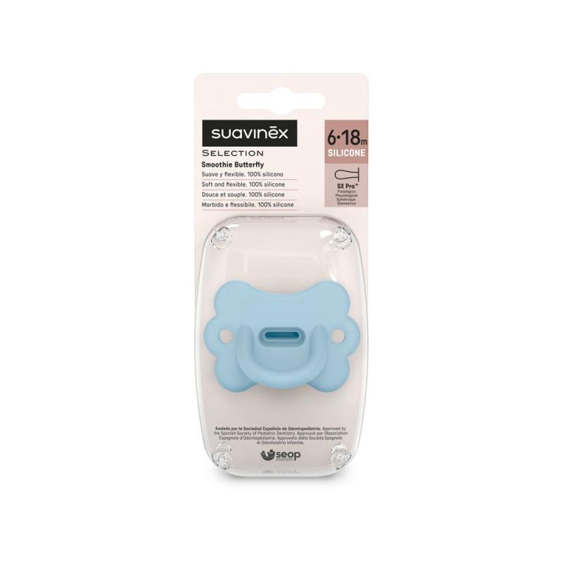 SUAVINEX | CUMLÍK fyziologický BUTTERFLY SILIKON 6-18m SX PRO - COLOUR ESSENCE - modré 2