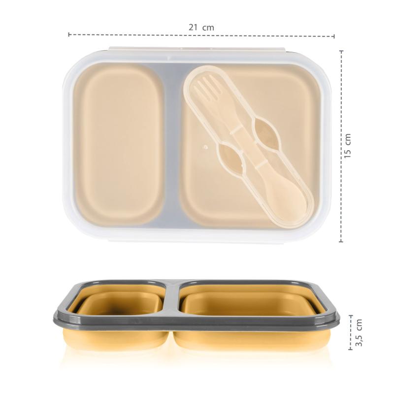 Silikónový box na občerstvenie s príborom veľký, Mustard Yellow