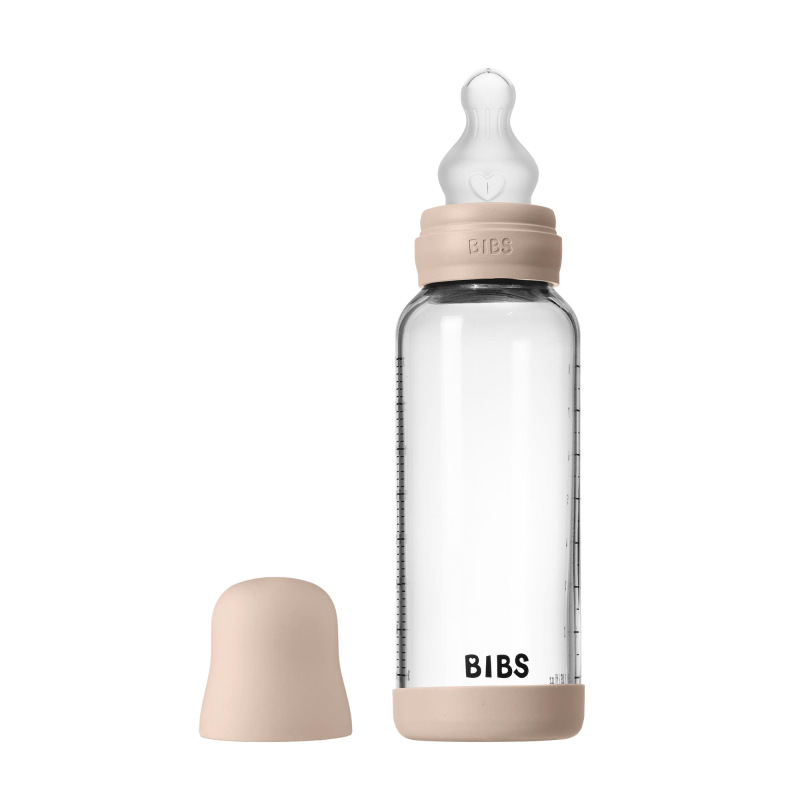BIBS Antikoliková sklenená fľaša so silikónovým cumlíkom 240ml, Blush
