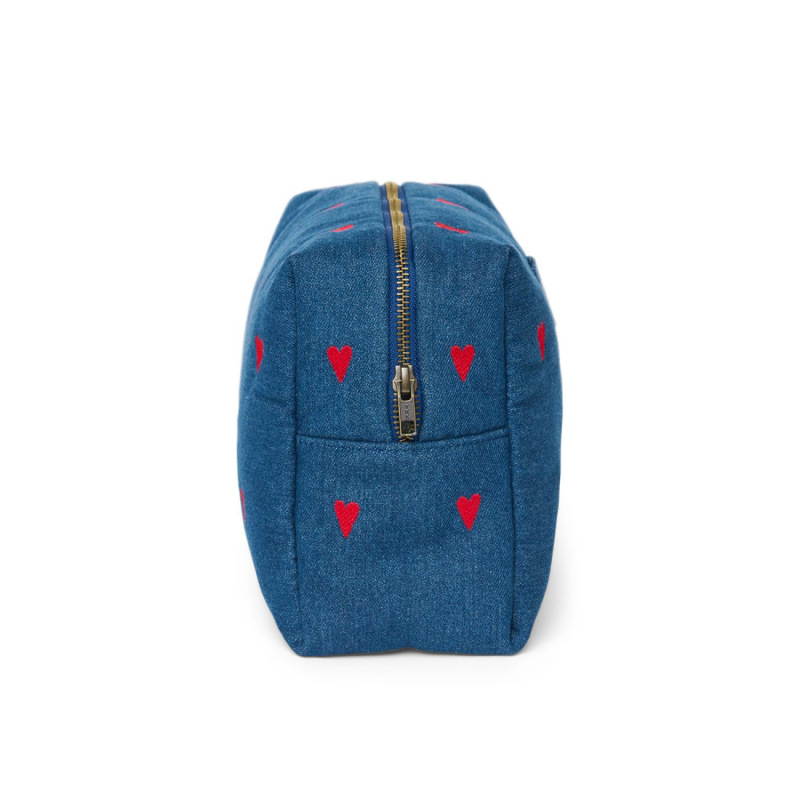 STUDIO NOOS - Denim Toiletry - toaletná taštička | Dark Blue Red Hearts 2