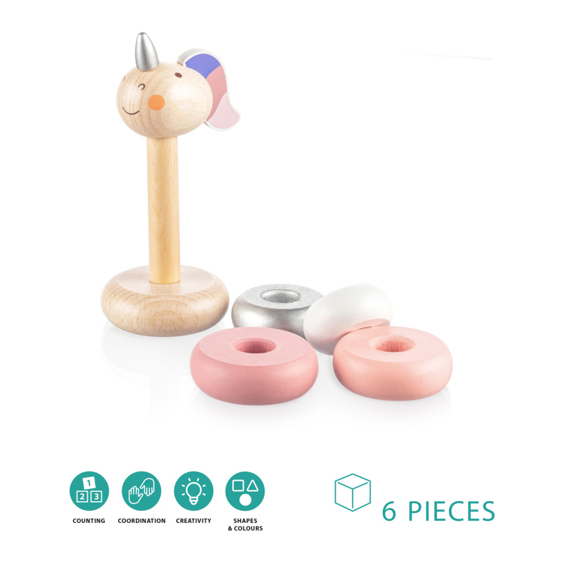 Dřevěné nasazovací kroužky jednorožec, Pink 3