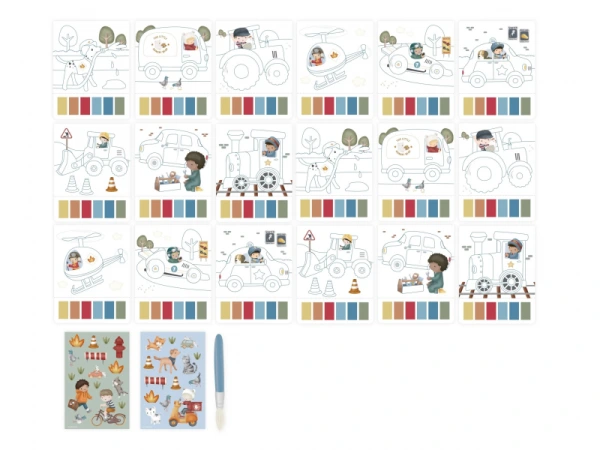 Omaľovánky s vodovkami a samolepkami Jim Doprava 2