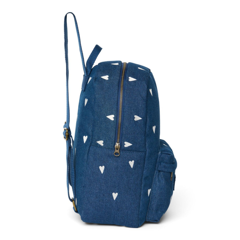 STUDIO NOOS - Denim Midi BACKPACK - batôžtek s predným vreckom | Dark Blue White Hearts 2