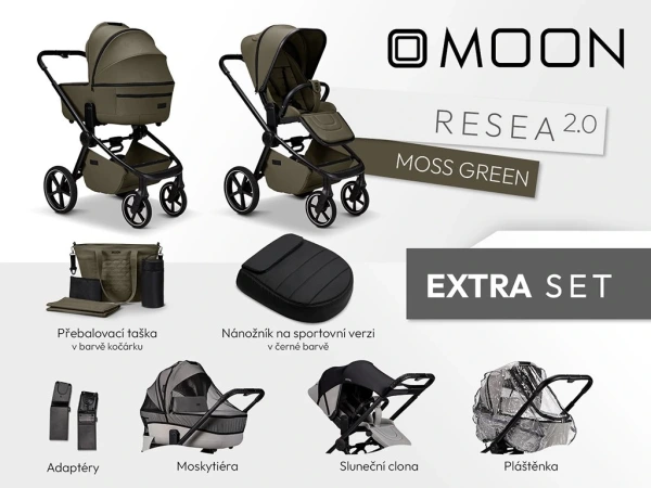 Moon Resea 2.0 EXTRA SET Moss – ľahký kombinovaný kočík