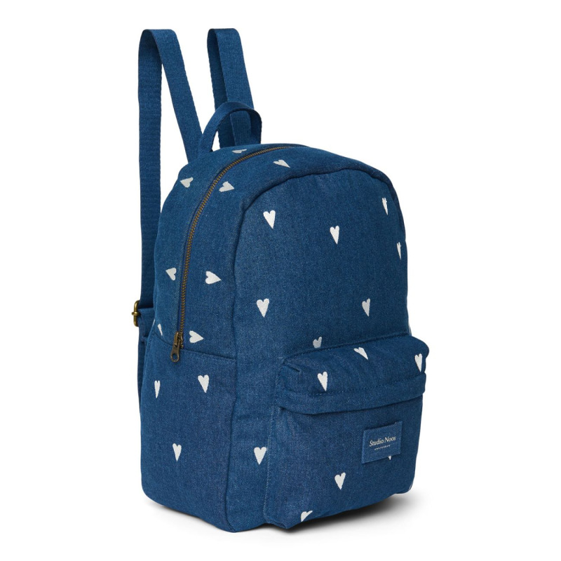 STUDIO NOOS - Denim Midi BACKPACK - batôžtek s predným vreckom | Dark Blue White Hearts 1