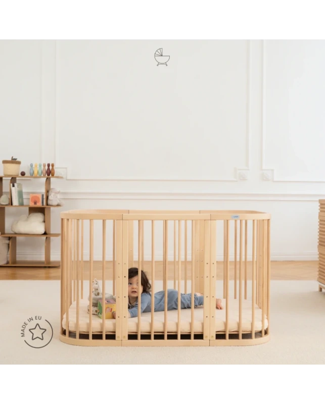 WALDIN rastúca postieľka 7v1 s matracom – Natural Wood 3