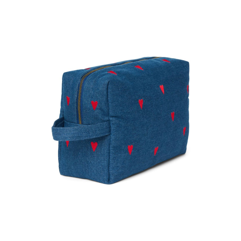 STUDIO NOOS - Denim Toiletry - toaletná taštička | Dark Blue Red Hearts 1