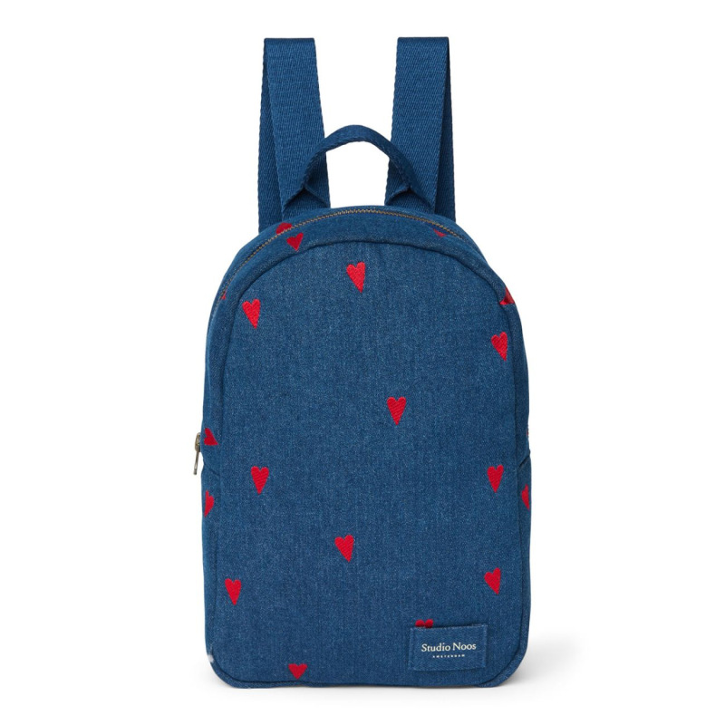 STUDIO NOOS - Denim Mini BACKPACK - batôžtek | Dark Blue Red Hearts