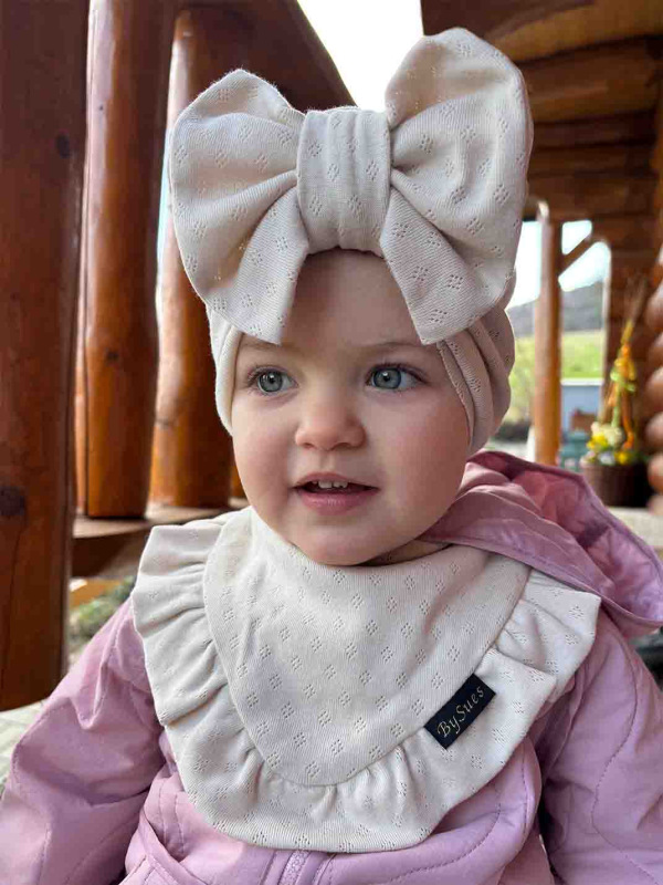 Detská čiapka / Turban s Mašľou, POINTELLE CAPPUCINO 2