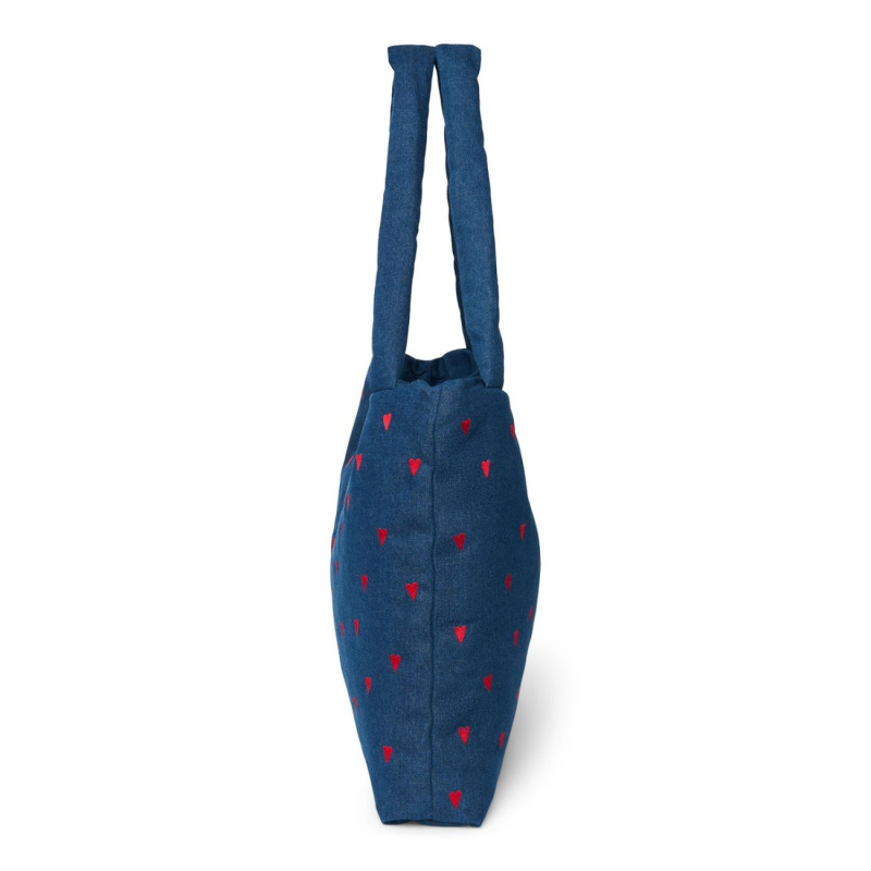 STUDIO NOOS - Denim MOM BAG | Dark Blue Red Hearts 2