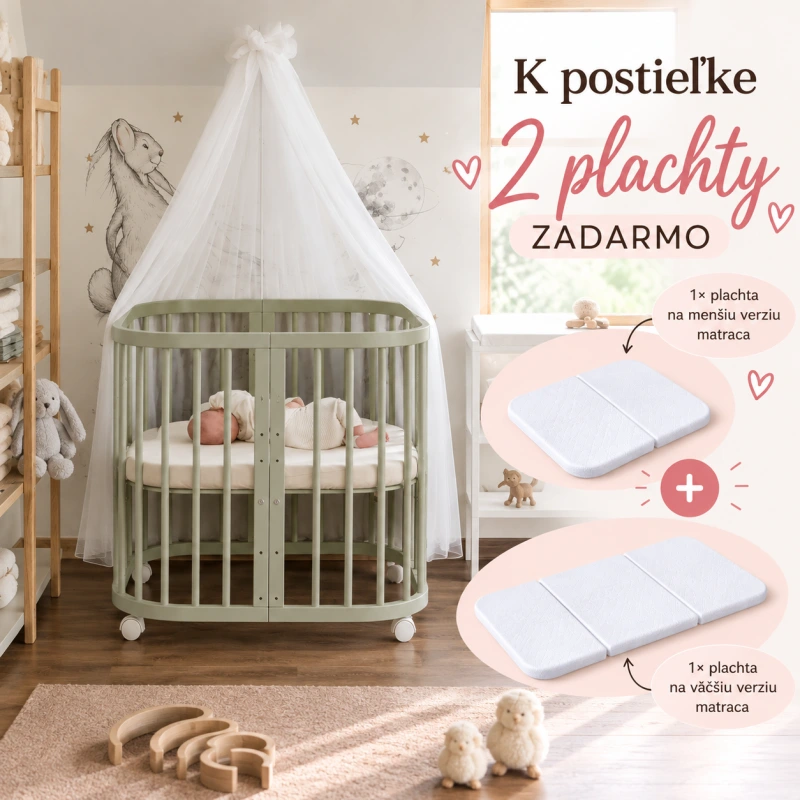 WALDIN rastúca postieľka 7v1 s matracom – Olivová