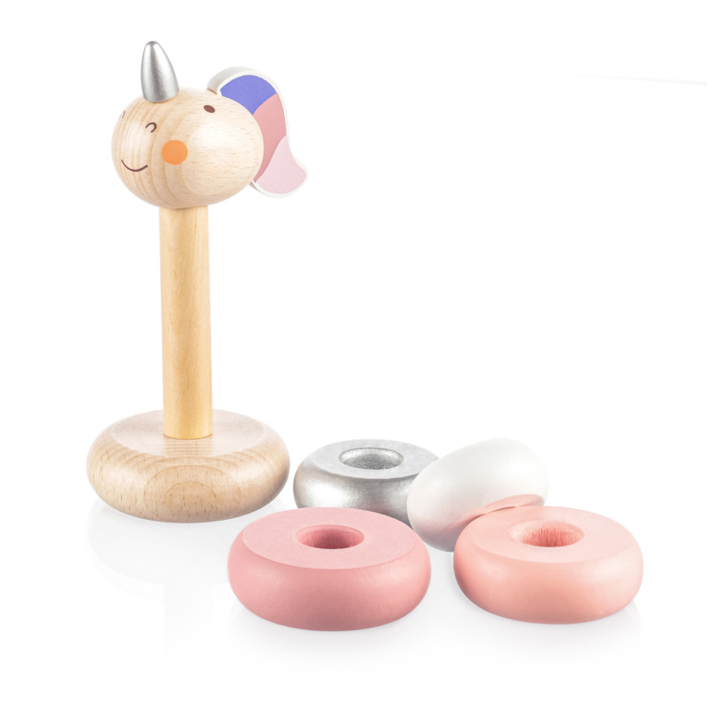 Dřevěné nasazovací kroužky jednorožec, Pink 1