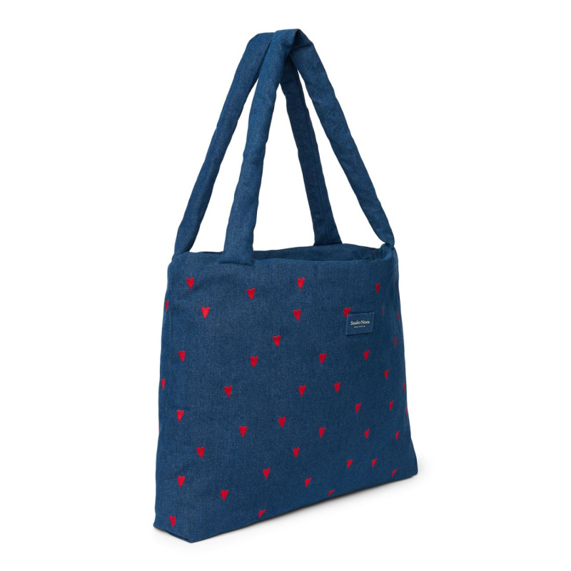STUDIO NOOS - Denim MOM BAG | Dark Blue Red Hearts 1