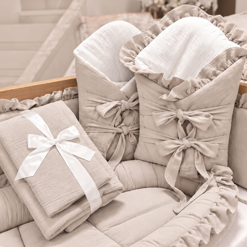 Set do postieľky bez volánu, mušelín SILVER BEIGE 6