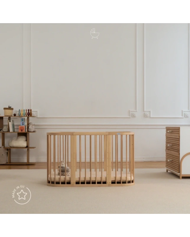 WALDIN rastúca postieľka 7v1 s matracom – Natural Wood 7