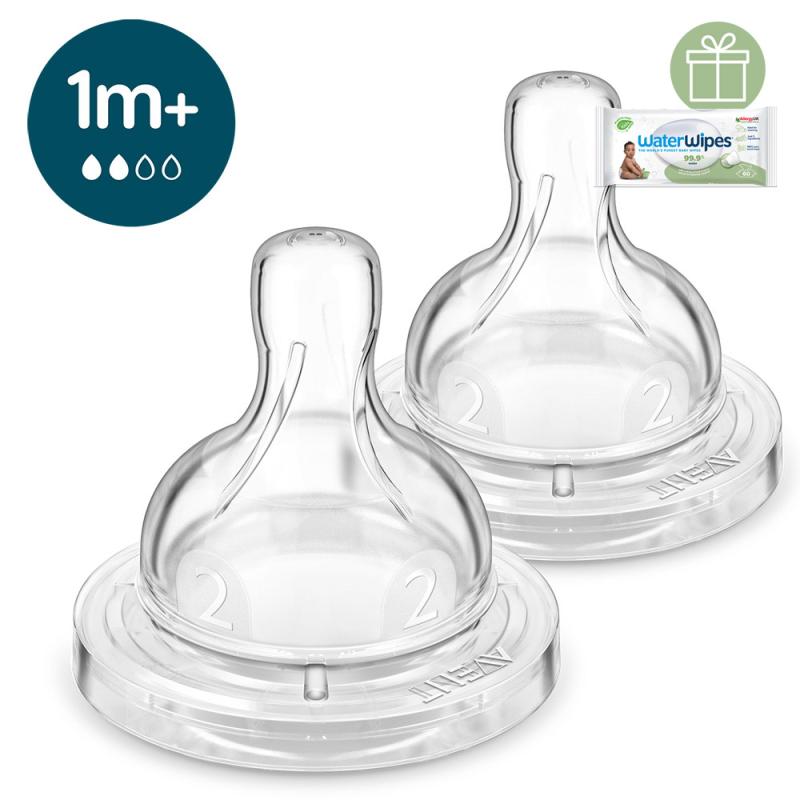 Philips AVENT Cumlík Anti-colic pomalý prietok 1m+ 2 ks+WW Soapberry 60ks