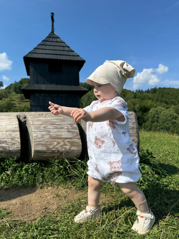 Detská šatka na hlavu s volánom Bavlna - PIESKOVÁ 3