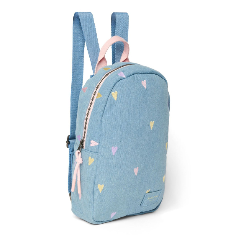 STUDIO NOOS - Denim Mini BACKPACK - batôžtek | Hearts Light Blue Hearts 1