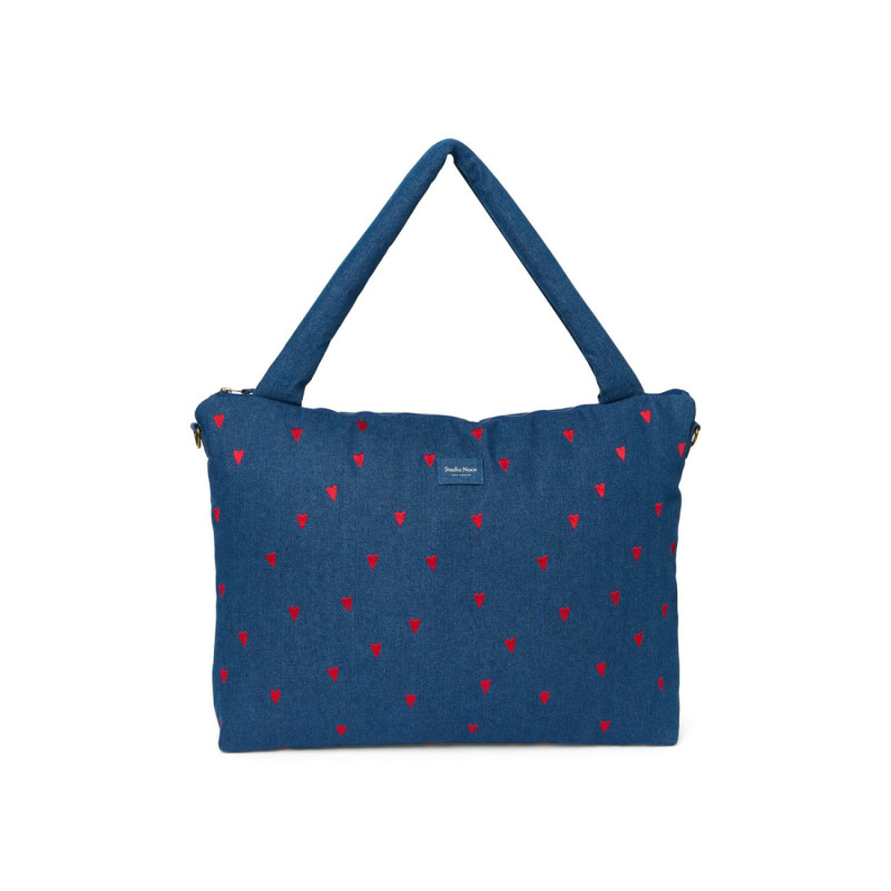 STUDIO NOOS - Denim DIAPER BAG - prebaľovacia taška | Dark Blue Red Hearts