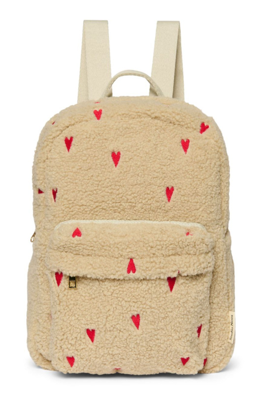 STUDIO NOOS - Teddy Midi BACKPACK - batôžtek s predným vreckom | Ecru Hearts