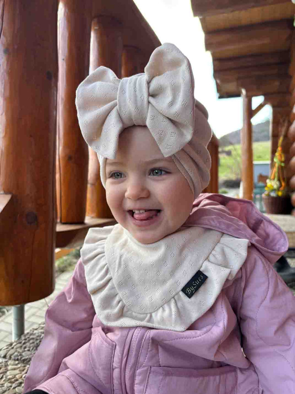 Detská čiapka / Turban s Mašľou, POINTELLE CAPPUCINO