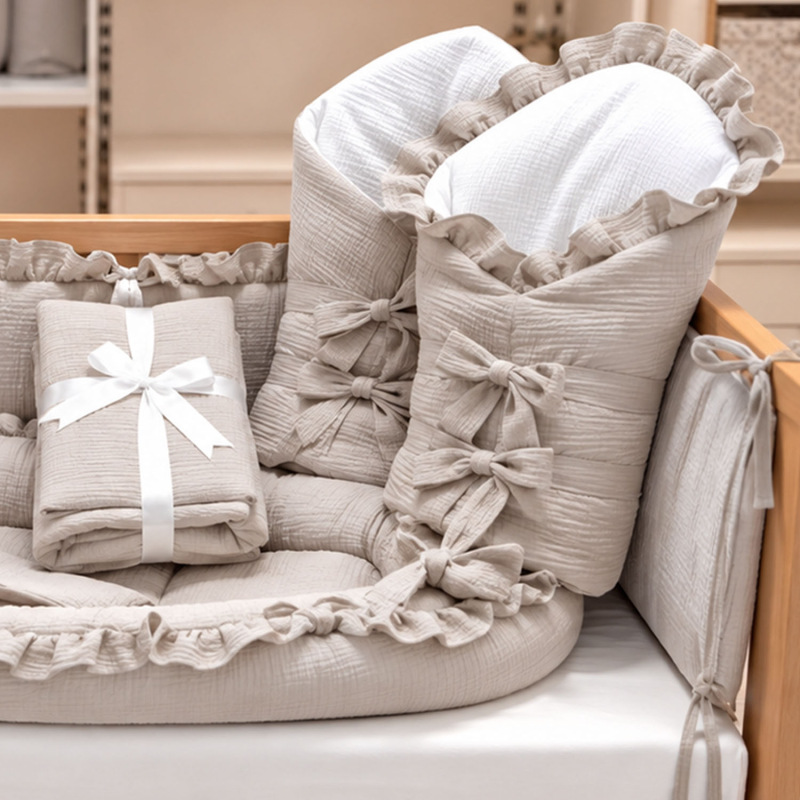 Set do postieľky bez volánu, mušelín SILVER BEIGE 2