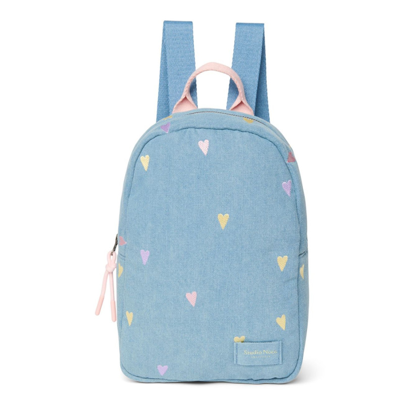 STUDIO NOOS - Denim Mini BACKPACK - batôžtek | Hearts Light Blue Hearts