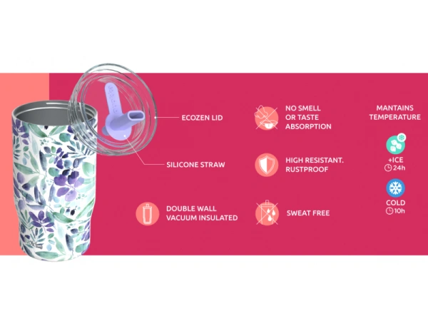 Nerezový termohrnček so slamkou Mist Violet Blooms 720 ml 2