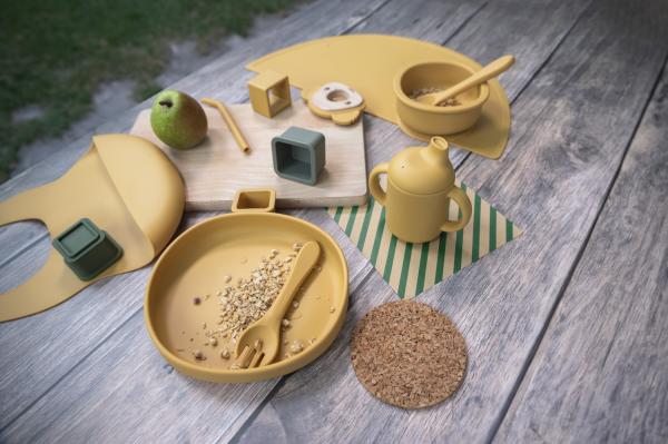 Silikónová detská jedálenská súprava, Mustard Yellow