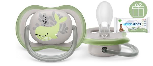 Philips AVENT Cumlík Ultra air obrázok 6-18m veľryba 1ks+WW Soapberry 60ks