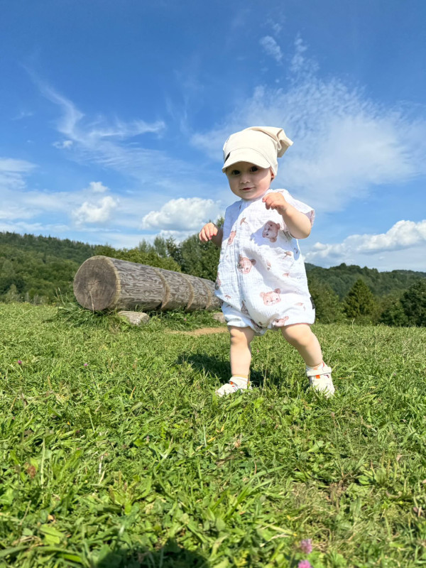 Detská šatka na hlavu s volánom Bavlna - PIESKOVÁ 4