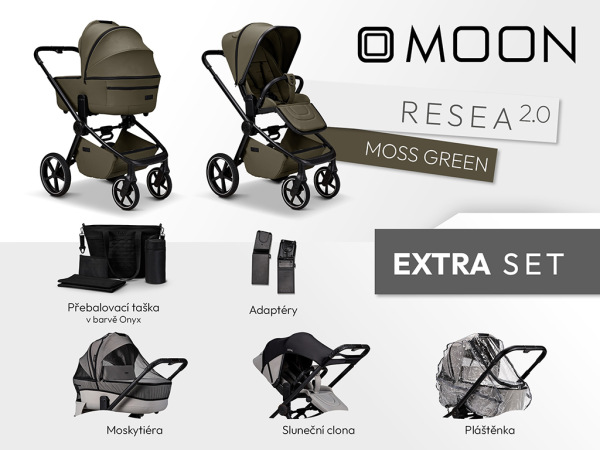 Moon Resea 2.0 EXTRA SET Moss – ľahký kombinovaný kočík + držiak na nápoj ako DARČEK