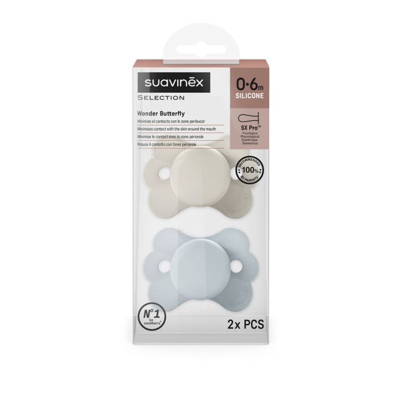 SUAVINEX | Cumlík SX PRO fyziologický 2 KS WONDERLAND 0/6m - MODRÝ + KRÉMOVÝ 1