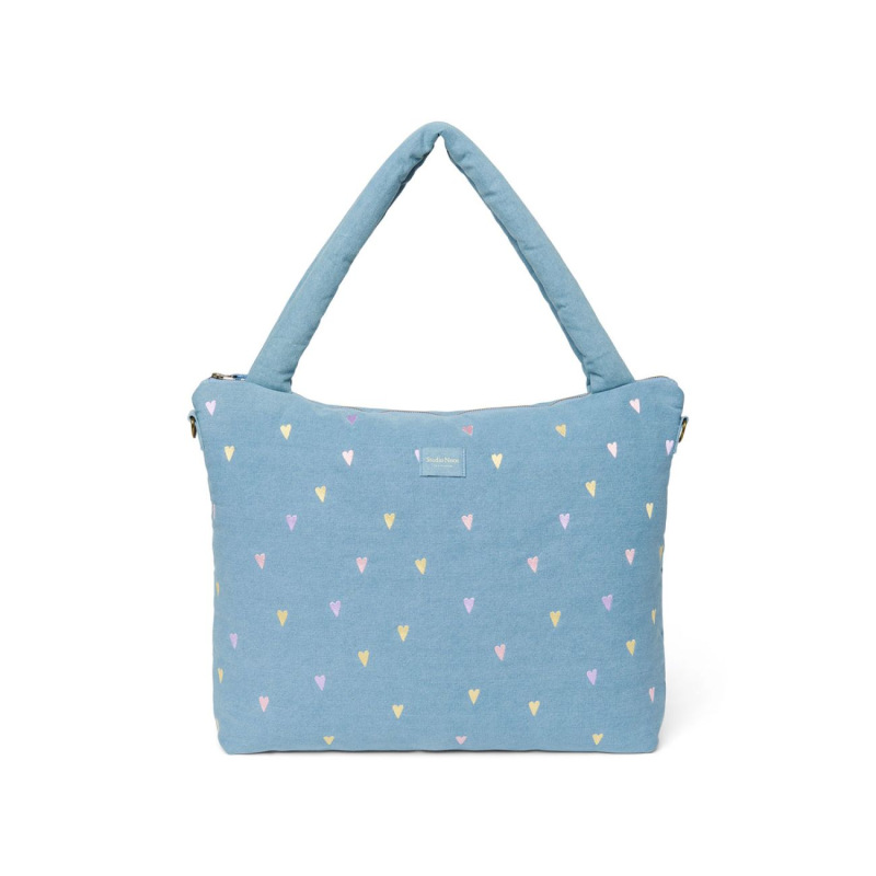 STUDIO NOOS - Denim DIAPER BAG - prebaľovacia taška | Hearts Light Blue Hearts
