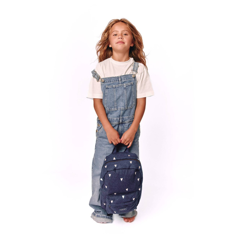 STUDIO NOOS - Denim Midi BACKPACK - batôžtek s predným vreckom | Dark Blue White Hearts 4