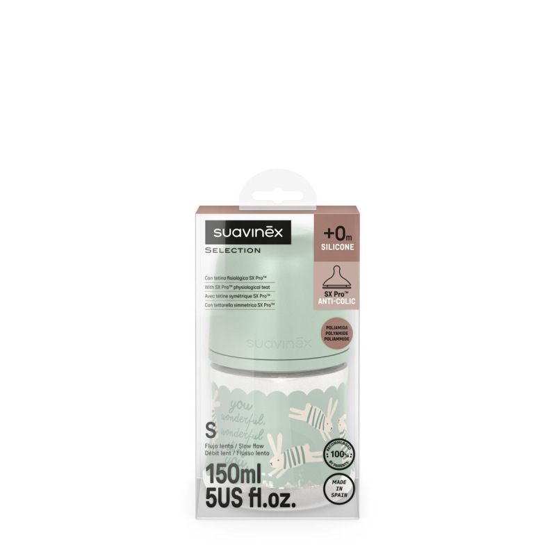 SUAVINEX | Dojčenská fľaša WONDERLAND NEW 150ml FYZIOL PRŮTOK S - zelený králik 4