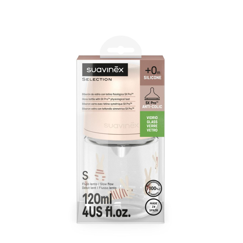 SUAVINEX | Fľaša sklo WONDERLAND NEW 120 ml fyziologická SX PRO +0 SF - ružový králik 4
