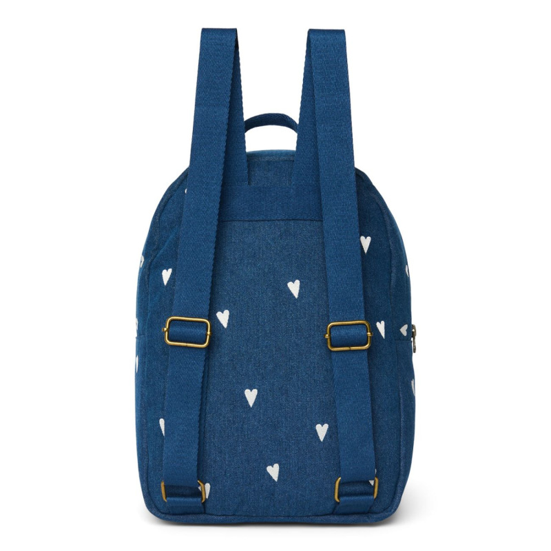 STUDIO NOOS - Denim Midi BACKPACK - batôžtek s predným vreckom | Dark Blue White Hearts 3